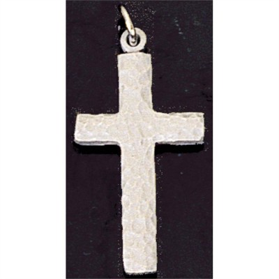 Necklace Pewter Hammered/Cross, Deluxe Gift Box 18 Inch Chain - 714611022275 - 37-9811