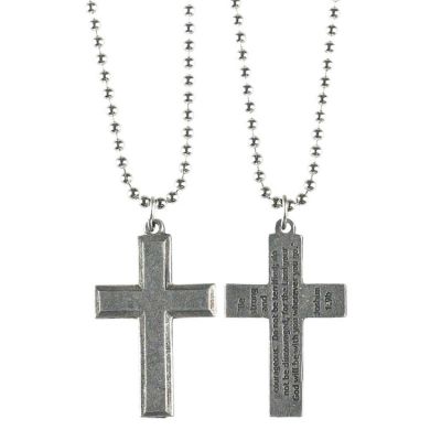 Necklace Pewter /Large Flat Cross Joshua 1:9 w/Chain (Pack of 2) - 603799112956 - 32-1231