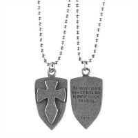 2pk -Necklace Pewter Long Rectangle/Cross 21 Inch Chain (Pack of 2)