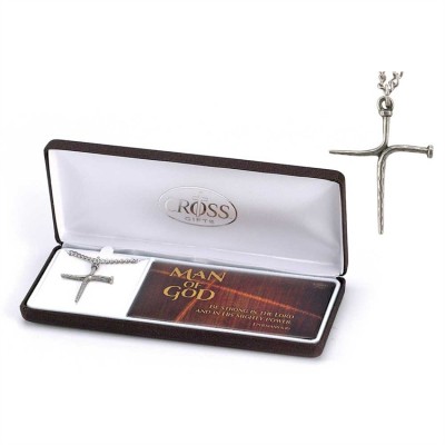 Necklace Pewter Man of God 1 1/4 Nail Cross 24 Inch - 714611174905 - 32-5177