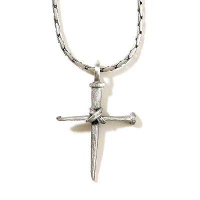 Necklace Pewter Medium Nail Cross/Wire 21 Inch - 714611098621 - 32-5423