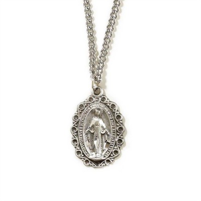 Necklace Pewter Miraculous Medal 18 Inch Chain - 714611102991 - 32-5457