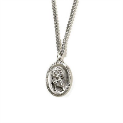 Necklace Pewter Saint Christopher 24 Inch Chain/Deluxe Gift Box - 714611102977 - 32-5455