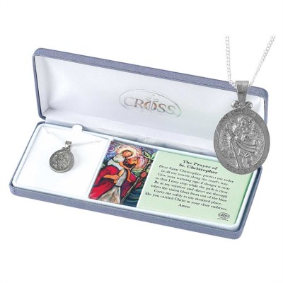Necklace Pewter Saint Christopher Oval Medal 18 Inch Chain - 603799214223 - 32-1214 Necklace Pewter Saint Christopher Oval Medal 18 Inch Chain - 603799214223 - 32-1214