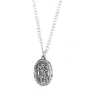 Necklace Pewter Saint Christopher Round Medal 24 Inch (Pack of 2)