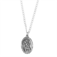 2pk -Necklace Pewter Saint Christopher Round Medal 24 Inch (Pack of 2)