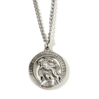 Necklace Pewter Saint Christopher w/24 Inch Chain - 714611102960 - 32-5454