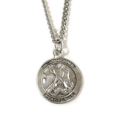 Necklace Pewter Saint Michaels Medal 24 Inch Chain - 714611103004 - 32-5458