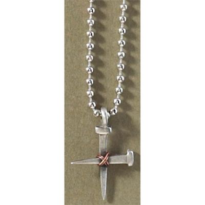 Necklace Pewter Silver Nail Cross Bead 24 Inch Box - 714611085485 - 32-5387