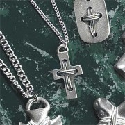 Necklace Pewter Small Box Cross/Wire Cross 18 Inch