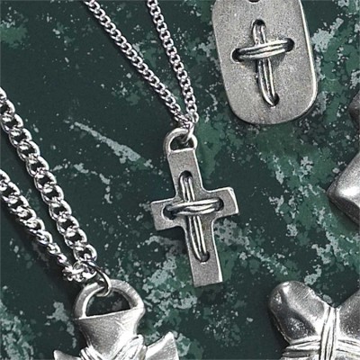 Necklace Pewter Small Box Cross/Wire Cross 18 Inch - 714611142348 - 32-5684