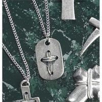 Necklace Pewter Small Dog tag/Wire Cross 18 Inch