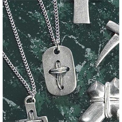 Necklace Pewter Small Dog tag/Wire Cross 18 Inch - 714611142324 - 32-5682