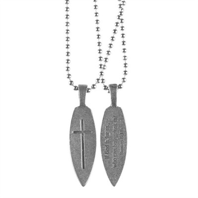 Necklace Pewter Surfboard Romans 8:31, 21 inch chain (Pack of 2) - 603799112949 - 32-1230