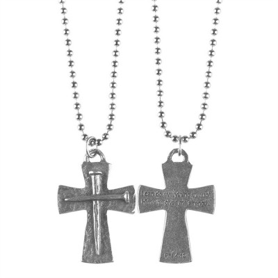 Necklace Pewter/Wide Double Cross Philippians 4:13 w/Chain (Pack of 2) - 603799112925 - 32-1228