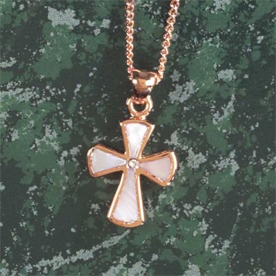 Necklace Rose Gold Plated Mop Flare Cross 18 Inch Chain - 714611163626 - 73-2761P