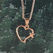 Necklace Rose Gold Plated Open Heart/Cross 18 Inch Chain