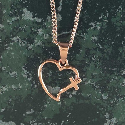 Necklace Rose Gold Plated Open Heart/Cross 18 Inch Chain - 714611163619 - 73-2760P