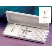 Necklace Silver Petal Cross/Cubic Zirconia 18In Chain Godmother