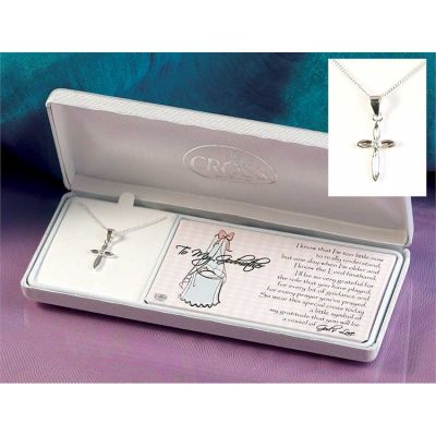 Necklace Silver Petal Cross/Cubic Zirconia 18In Chain Godmother - 714611173830 - 73-2896P