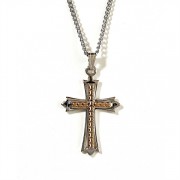 Necklace Silver Plated 2 Tone Budded Double Cross 18 Inch