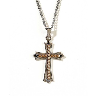 Necklace Silver Plated 2 Tone Budded Double Cross 18 Inch - 714611136743 - 36-8531P