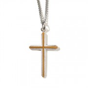 Necklace Silver Plated 2 Tone Double Cross 24 Inch Chain