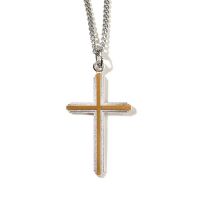 Necklace Silver Plated 2 Tone Double Cross 24 Inch Chain