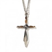 Necklace Silver Plated 2Tone Sword Cross /Silver Oxide Center