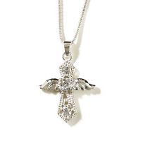 Necklace Silver Plated 3/4 Inch Angel Cross/Stones Vbale
