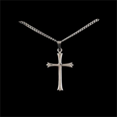 Necklace Silver Plated 3/4 Inch Bud Cross /bale, 18 Inch Chain - 714611136484 - 36-3215P