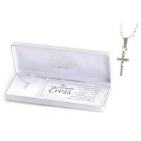 Necklace Silver Plated 3/4 Inch Cubic Zirconia Cross 16 Inch Chain