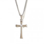 Necklace Silver Plated 3/4 Inch Flared Cross W CZ 18 Inch Chain