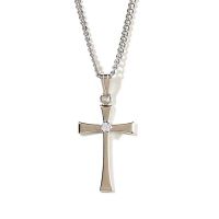 Necklace Silver Plated 3/4 Inch Flared Cross W CZ 18 Inch Chain