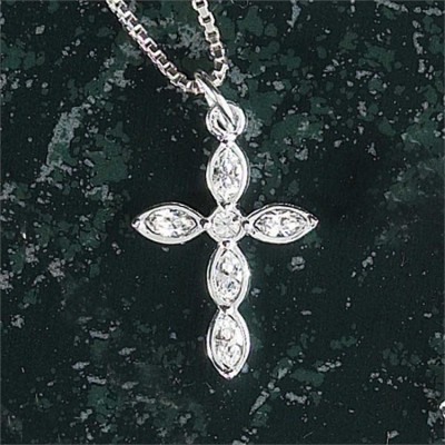 Necklace Silver Plated 6 Stone Cross W Oval Bale 18 Inch Chain - 714611137948 - 73-1691P