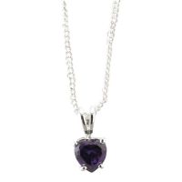 Necklace Silver Plated 6mm Amethyst CZ Heart 18 Inch Chain (Pack of 2)