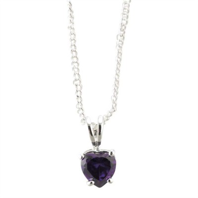 Necklace Silver Plated 6mm Amethyst CZ Heart 18 Inch Chain (Pack of 2) - 714611182030 - 73-4702P