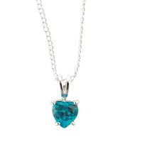 Necklace Silver Plated 6mm Blue Topaz CZ Heart 18 Inch (Pack of 2)