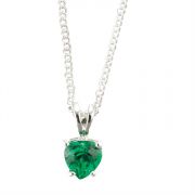 Necklace Silver Plated 6mm Emerald CZ Heart 18 Inch (Pack of 2)