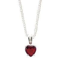 Necklace Silver Plated 6mm Garnet CZ Heart 18 Inch (Pack of 2)