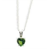 2pk -Necklace Silver Plated 6mm Peridot CZ Heart 18 Inch Chain (Pack of 2)