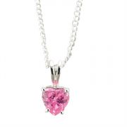 Necklace Silver Plated 6mm Pink CZ Heart 18 Inch Chain (Pack of 2)