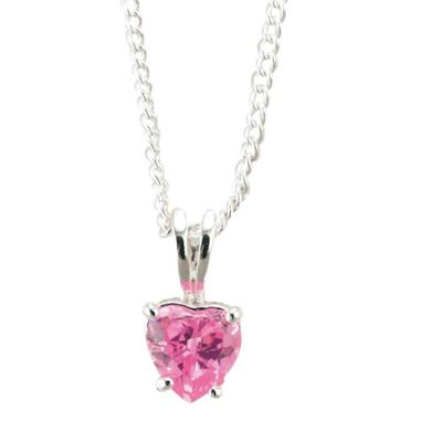 Necklace Silver Plated 6mm Pink CZ Heart 18 Inch Chain (Pack of 2) - 714611182115 - 73-4710P