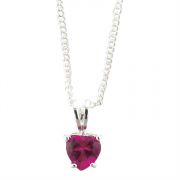Necklace Silver Plated 6mm Ruby CZ Heart 18 Inch (Pack of 2)