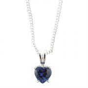 Necklace Silver Plated 6mm Sapphire CZ Heart 18 Inch Chain (Pack of 2)