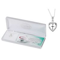 Necklace Silver Plated A Caring Heart/Cross-18 Inch Chain