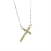 Necklace Silver Plated August Cubic Zirconia Cross 18 Inch +1 Inch