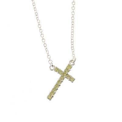 Necklace Silver Plated August Cubic Zirconia Cross 18 Inch +1 Inch - 714611176138 - 35-5868