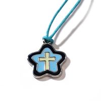 Necklace Silver Plated Blue/black Enamel Flower/Cross w/Cord 2pk