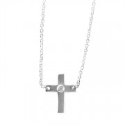 Necklace Silver Plated Box Cross /CZ 18 Inch Chain